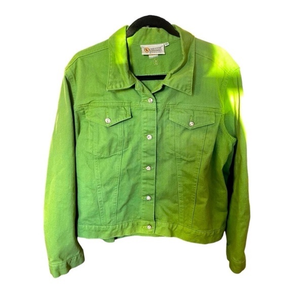 Christine Alexander Jackets & Blazers - Christine Alexander Spring Green Jean Jacket Bling Crystal Buttons Size XL